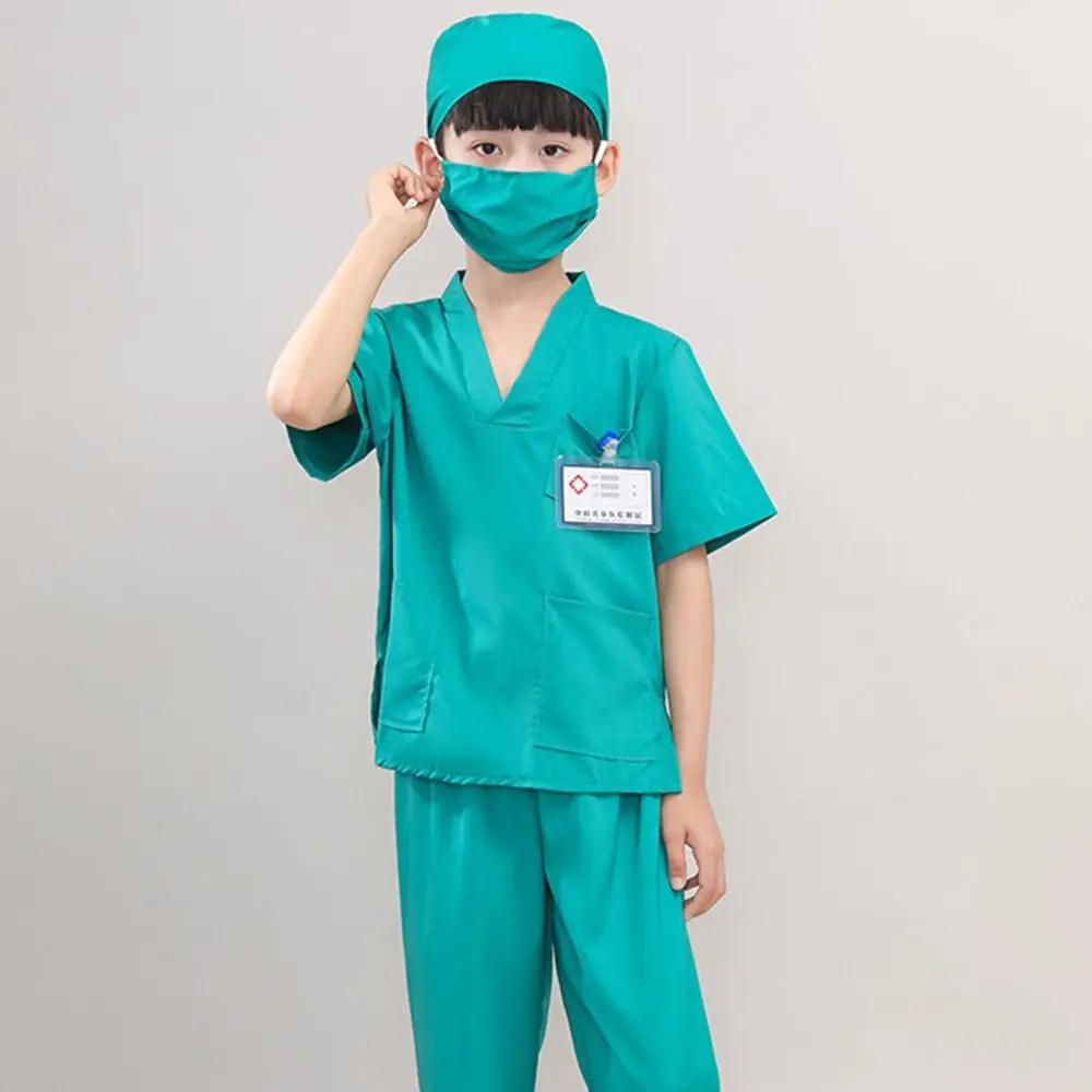 

6PCS V Neck Surgical Children Doctor Costume Set Doctor Cosplay with Stethoscope Role Play Costume Surgical Suit Scrubs
