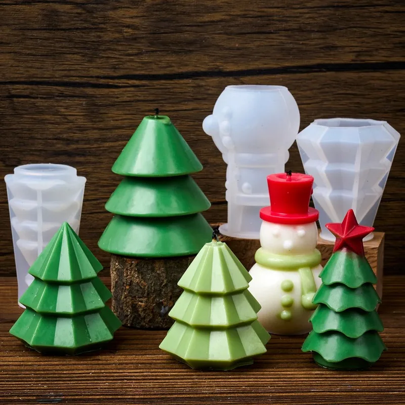 Albero di natale stampo per candele in Silicone ornamento di natale pupazzo di neve stampi artigianali sapone fai da te resina gesso fare