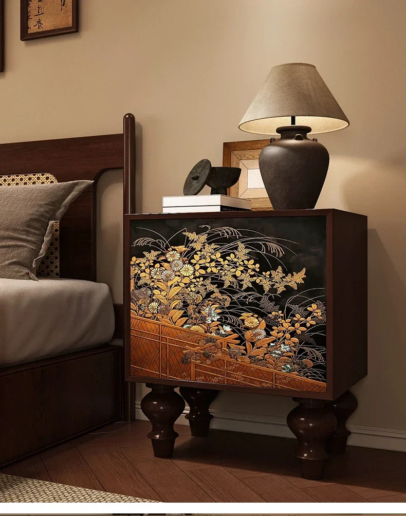 New Chinese classical bedside table retro solid wood French drawer storage bedside table