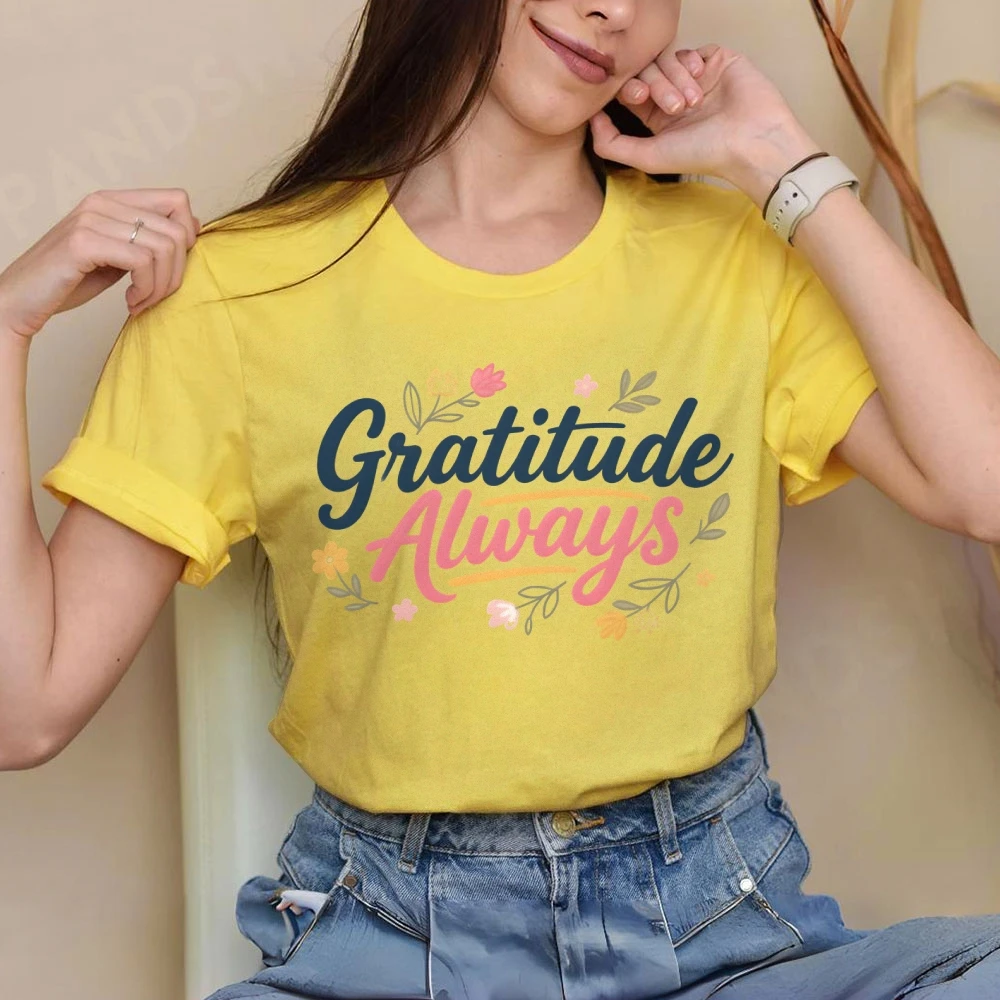 

Gratitude Always Cute Lovely Letters Y2K Женская одежда Хлопковая повседневная футболка с круглым вырезом Футболки с графическим рисунком Уличная одежда Красочная
