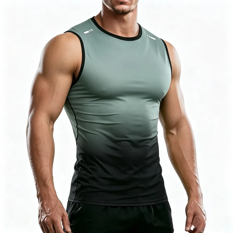 Gradient Running Vest Men Outdoor Comprehensive Training Sleeveless T Shirts Man Elasticity Sweat Absorbing Quick Dry Tank Tops