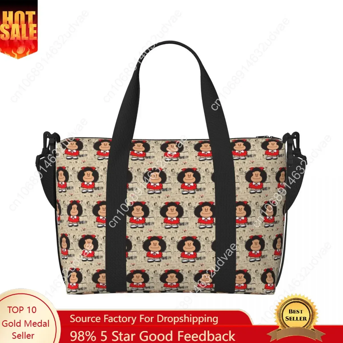 Custom Vintage Mafalda Manga Tote Bag Women Large Capacity Quino Comic Cartoon Gym Beach Shoulder Travel Bag
