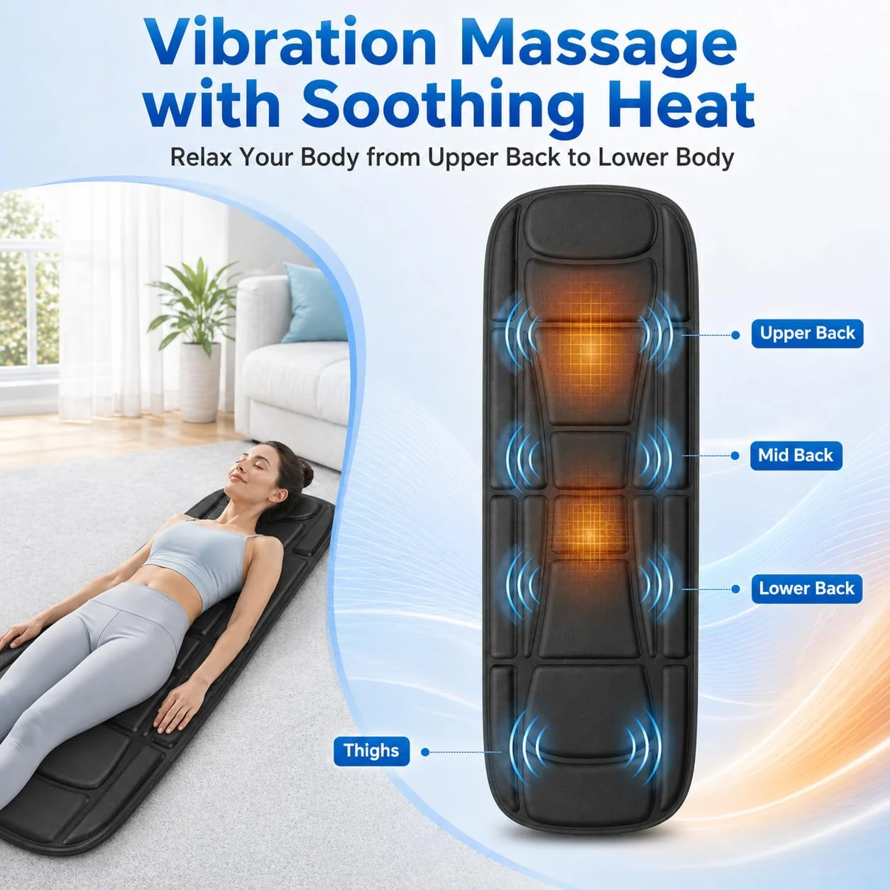 Full Body Massage Mat with Heat, Vibration Massage Mattress Pad with Lumbar Support Cushion, Foldable Massage Mat for Bed, Sofa & Floor, Relaxation & Comfort view 3