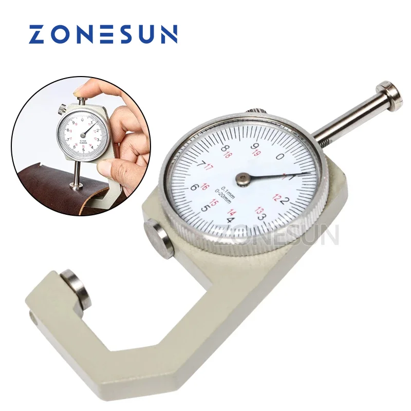 ZONESUN 1pcs Dial Thickness Gauge Flat Head  0-10*0.1mm or 0-20*0.1mm Gage Meter Measuring Sheet Metal Leather Craft Test