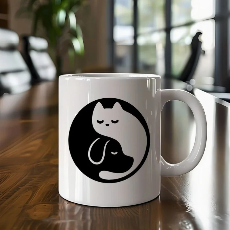 

Черно-белая кружка с рисунком домашних животных, 1 шт., можно стирать в машине, подходит для повседневного использования на кухне и в офисе.