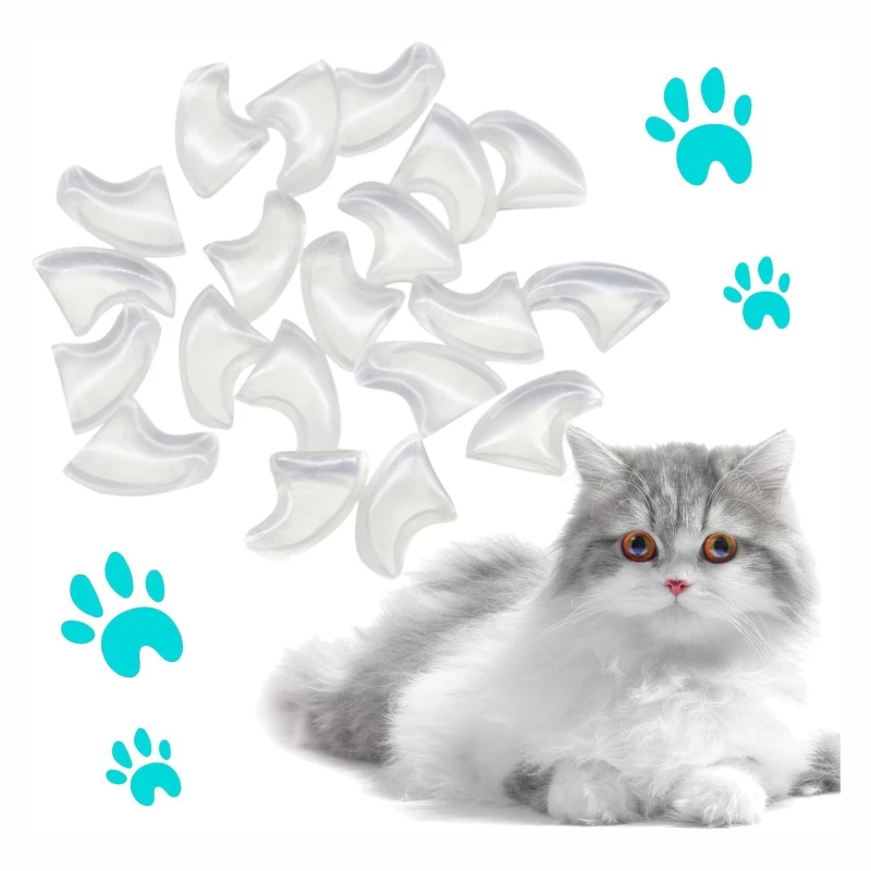 Couvre-Griffes Souples et Confortables pour Chat, Pointes Transparentes avec Colle pour Différentes Races, 20 Pièces