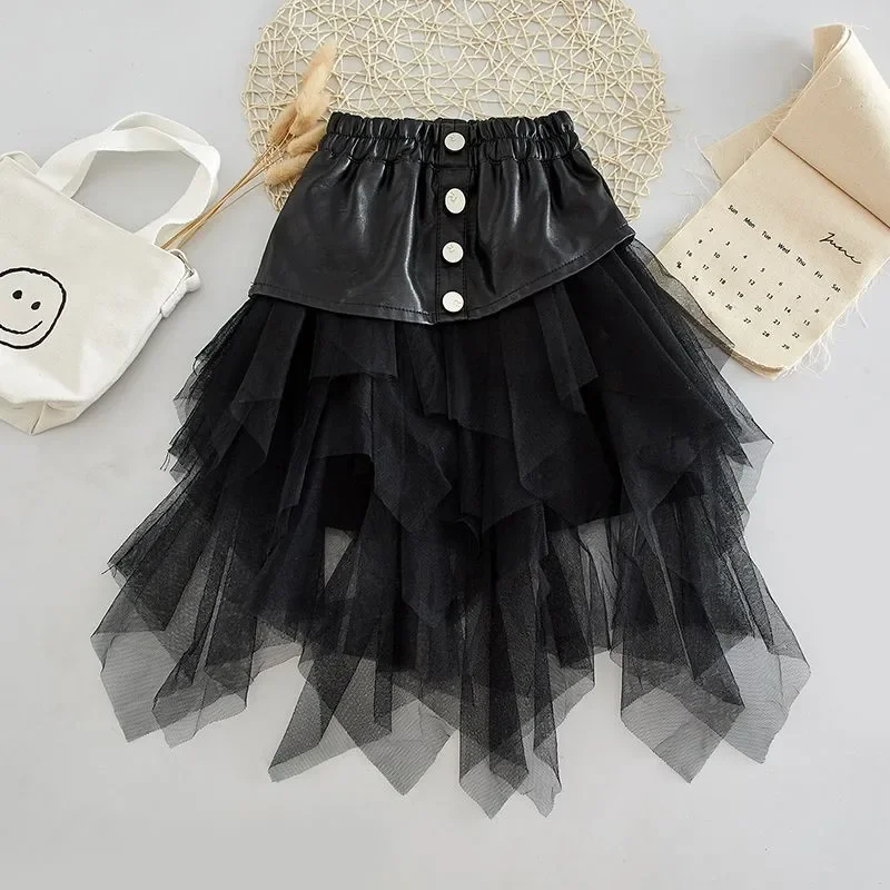 2024 new spring autumn Girls Kids leather PU zipper skirt comfortable cute baby Clothes Children Clothing