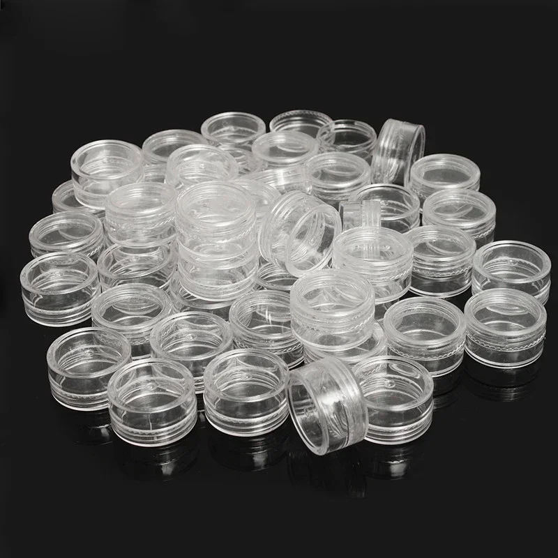 12Pcs 2.5ML  Clear Plastic Jewelry Bead Storage Box Small Round Container Jars  Make Up Organizer Boxes