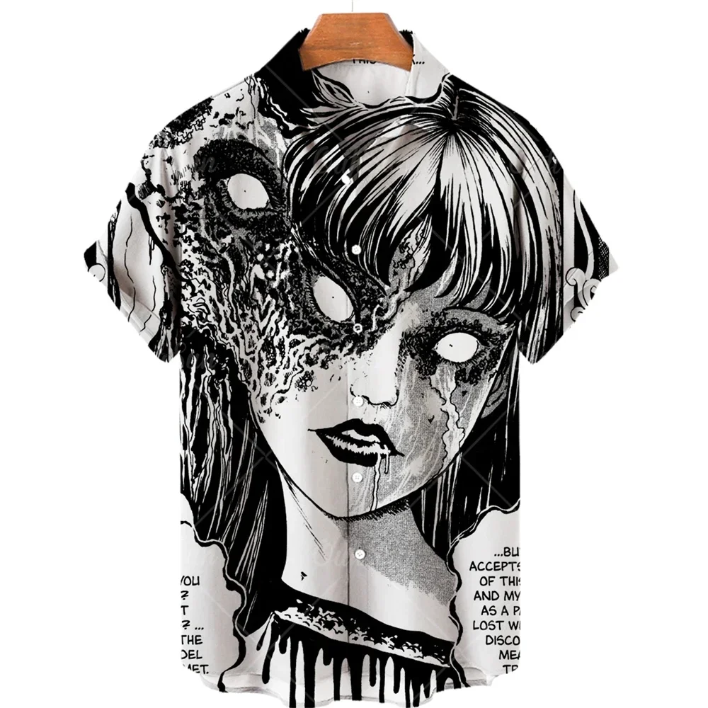 2023 Hawaiian Shirt 3d Anime Horror Print Short Sleeve Men\'s Shirt Cool Top Camicias Vintage Print Unisex Shirts 5xl