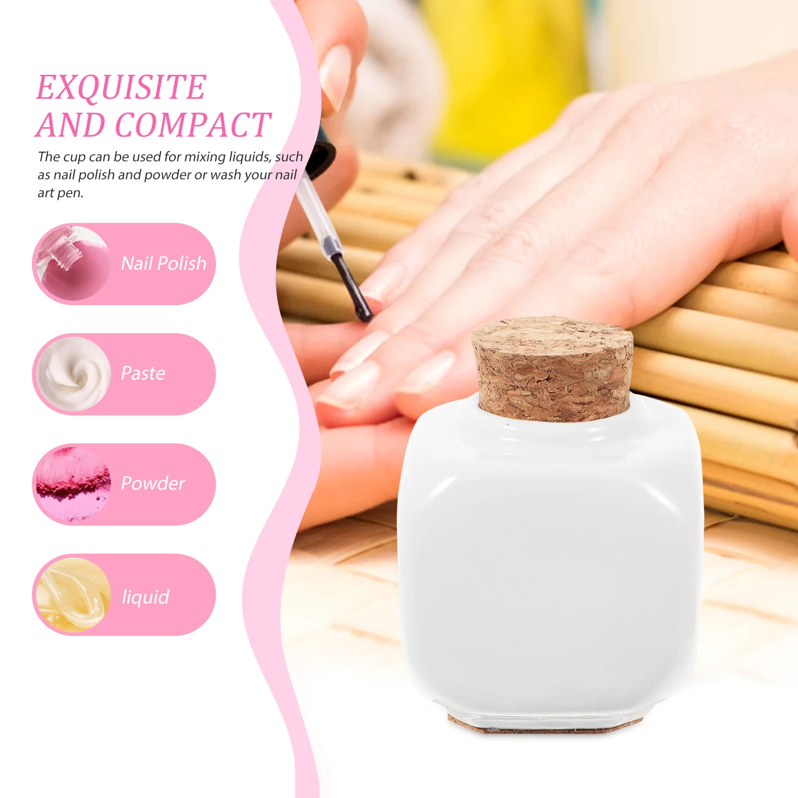 Manicure Ceramic Cork Bottle White Durable Portable Liquid Holder Nail Art Tool for Nail Technician Salon Home Use