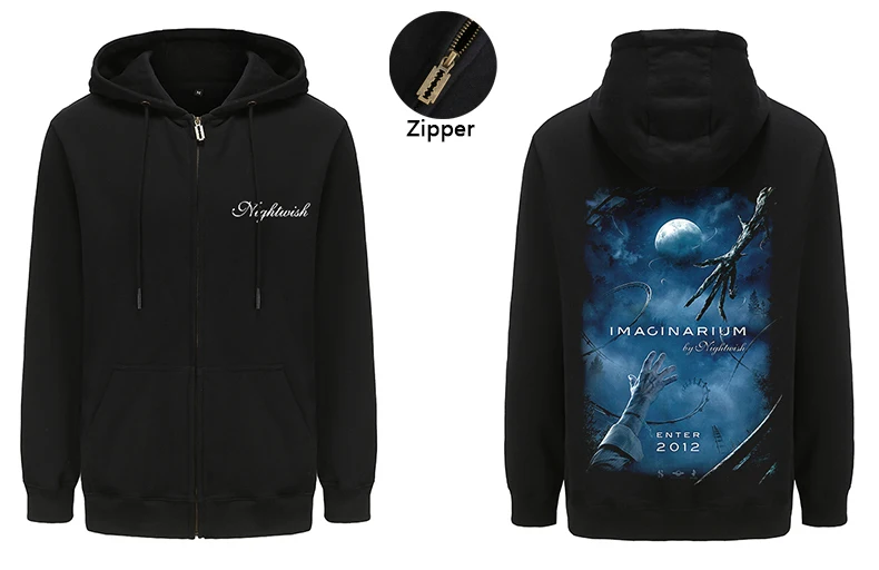 Black Heavy Mental Nightwish Hoodies Mens Zipper Hoody Tops Music Graphic Harajuku Streetwear Pullovers Zip-up Hooded Clothes