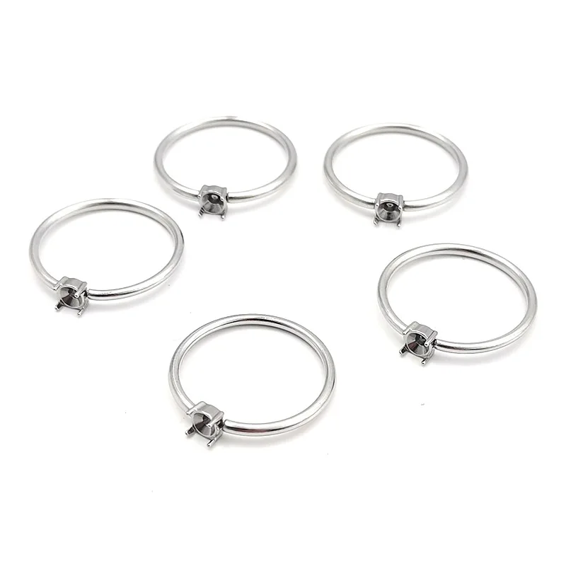 20Pcs Per Lot Stainless Steel Ring Blanks 4 Prong Setting Blank Band DIY Cabochon Gemstone Jewelry Making Accessories One Size
