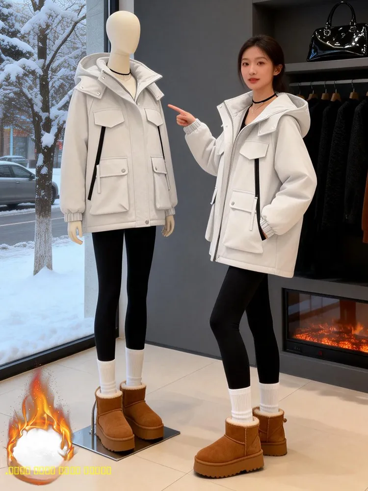 

Trendy Splicing Thiened Warm down Cotton Jaet Women's Faionable Fce Lined Outerwear Winter Versatile Ele Coat