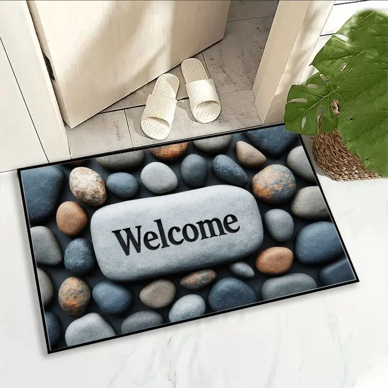 VIKAMA Deep Blue Simulation Pebble Welcome Entrance Door Mat Foyer Bathroom Entrance Home Decoration Welcome Carpet