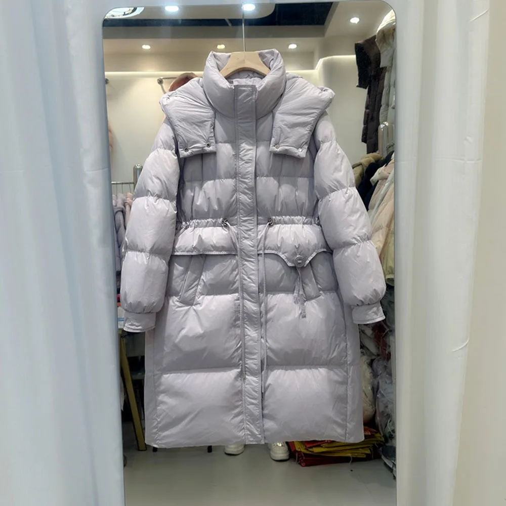 Quality Women Parka 90% White Duck Down Hooded Jacket Women 2024 Winter Puffer Coat Female Solid Outwear Thicken Long Overcoat