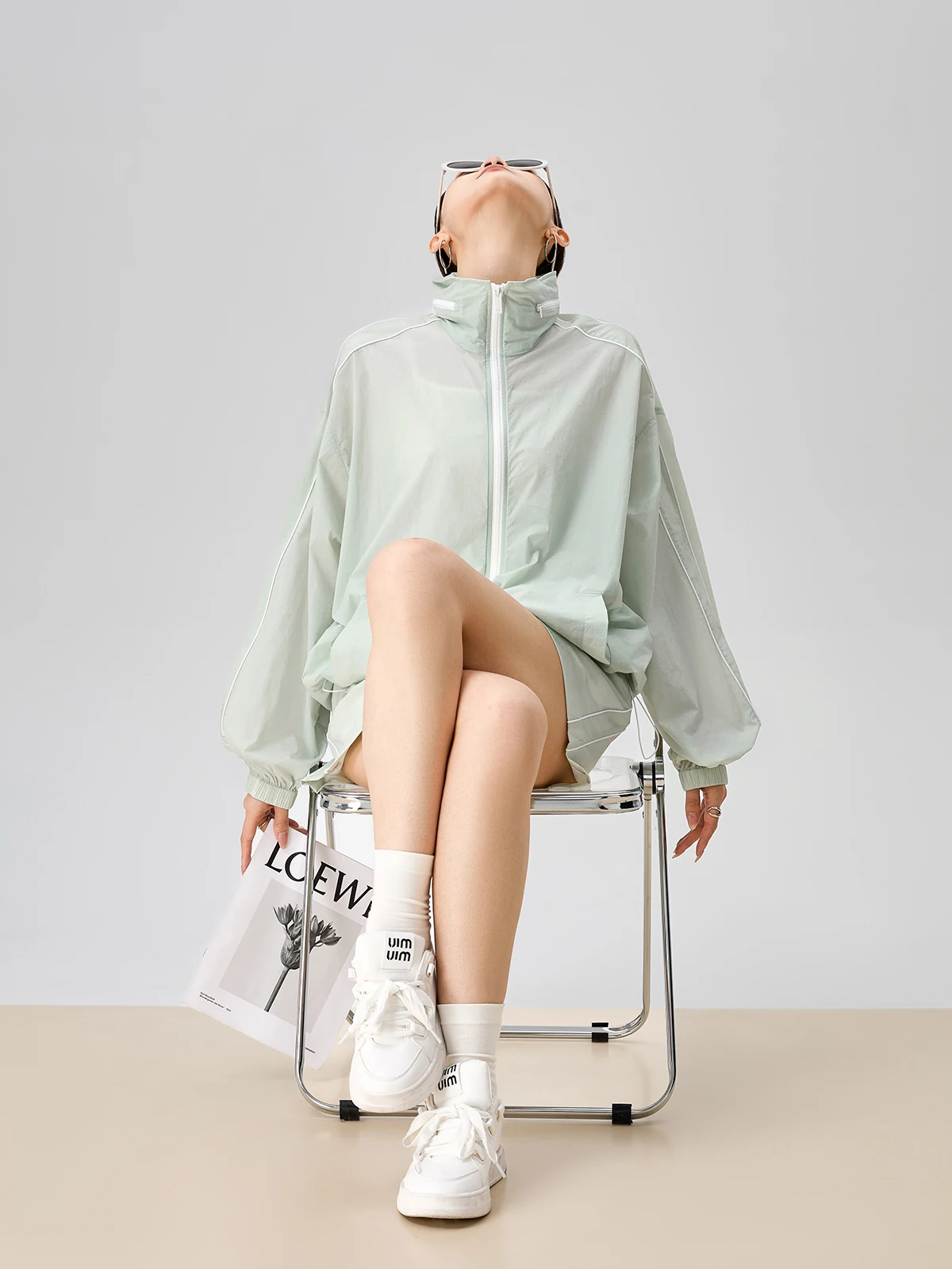 

Комплект спортивной одежды свободного кроя, женский повседневный комплект солнцезащитного цвета с высокой талией, длинная застежка-молния Faion...