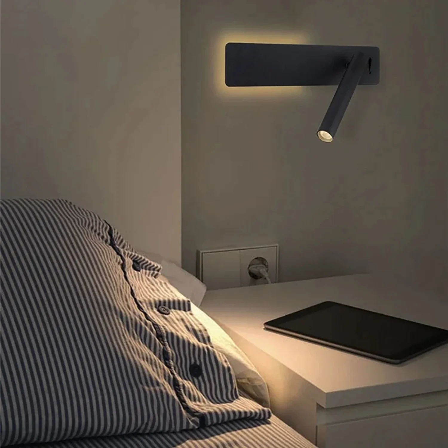 LED Wall Lamp Reading Light  Bedroom Hotel Headboard Night Book Lamp Rotation Bedside Wall sconce with 3W Spot Led Light