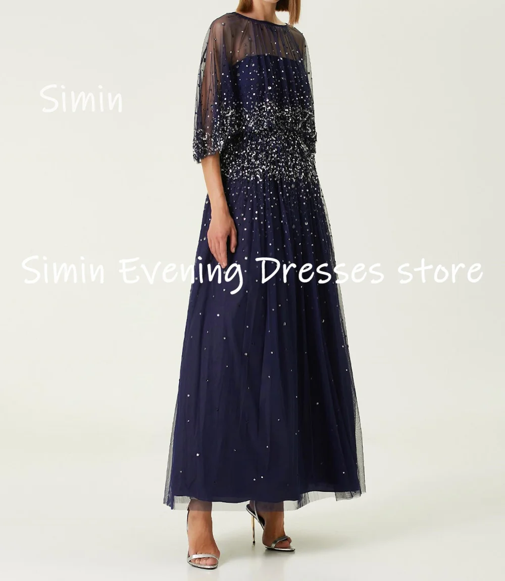 Simin Tulle A-line Scoop Neckline Ruffle Sequins Formal Prom Gown Ankle-length Evening Elegant Party dresses for women 2023