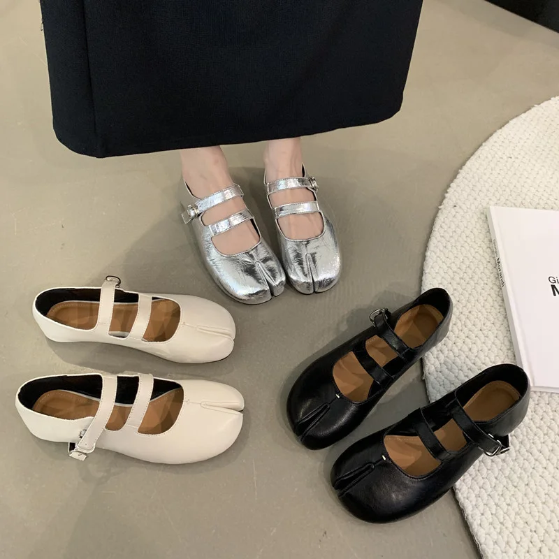 

Bailamos Women Flats Fashion Split Toe Flat Heel Casual Laofer Shoes Shallow Slip On Ladies Balle Shoes Soft Dress Shoes Mujer