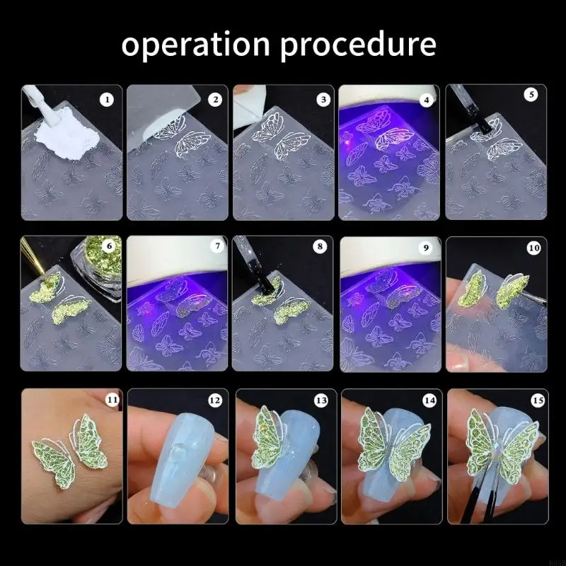 3D Berbagai Ukuran Kupu -kupu Stempel Stensil Stensil UV Gel Polandia Manicure Cetakan B95B