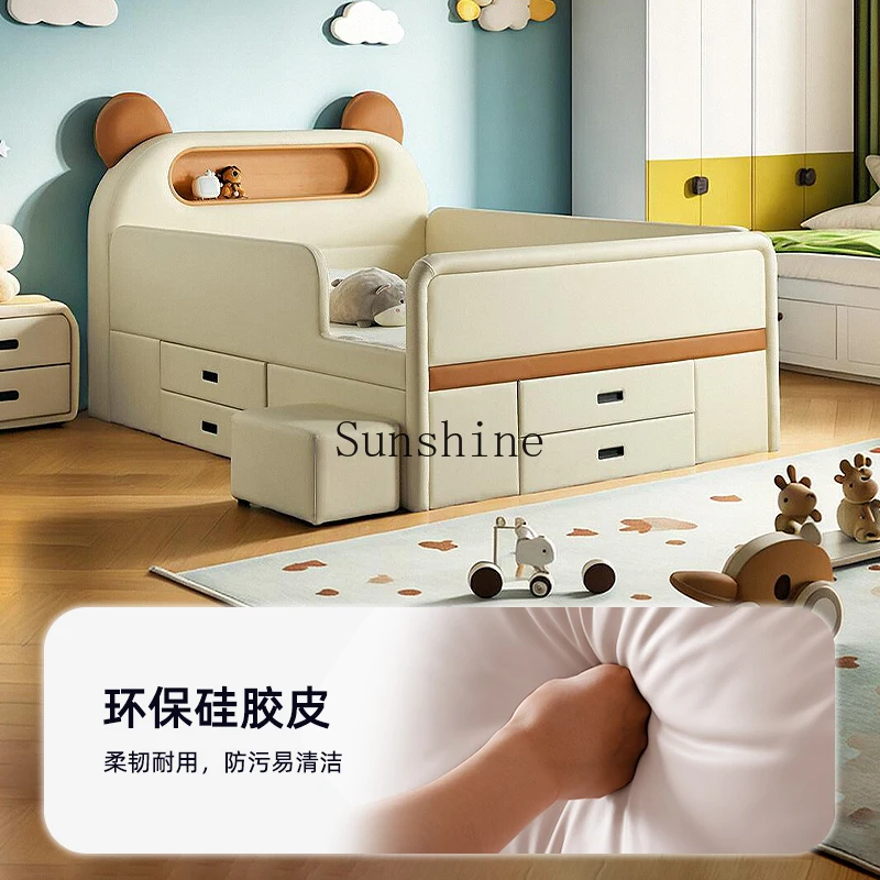 Children's half-height solid wood silicone soft bag storage girl princess bed simple and modern