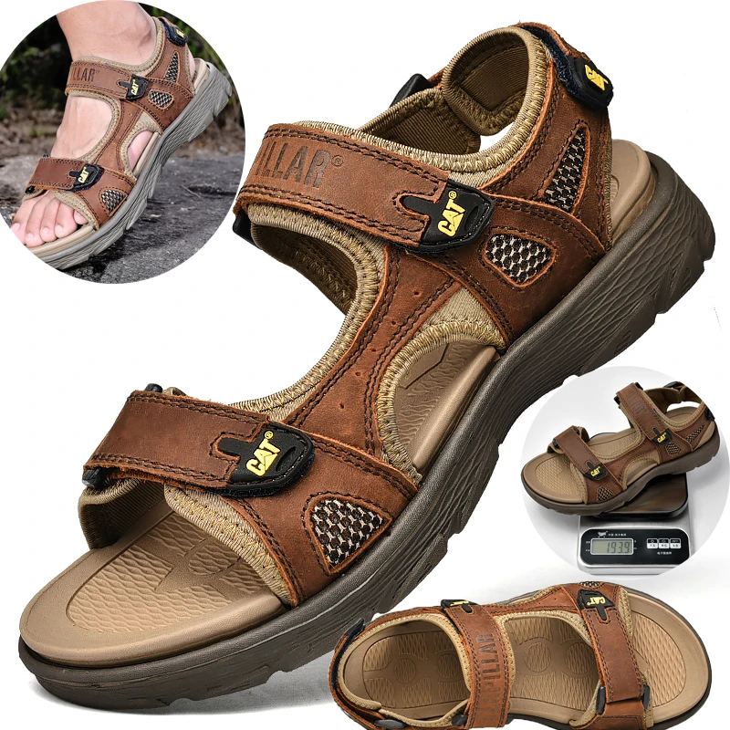 New men's sandals, High-quality leather beach shoes, Outdoor sports water wading plastic creek shoes, Quick drying and anti slip