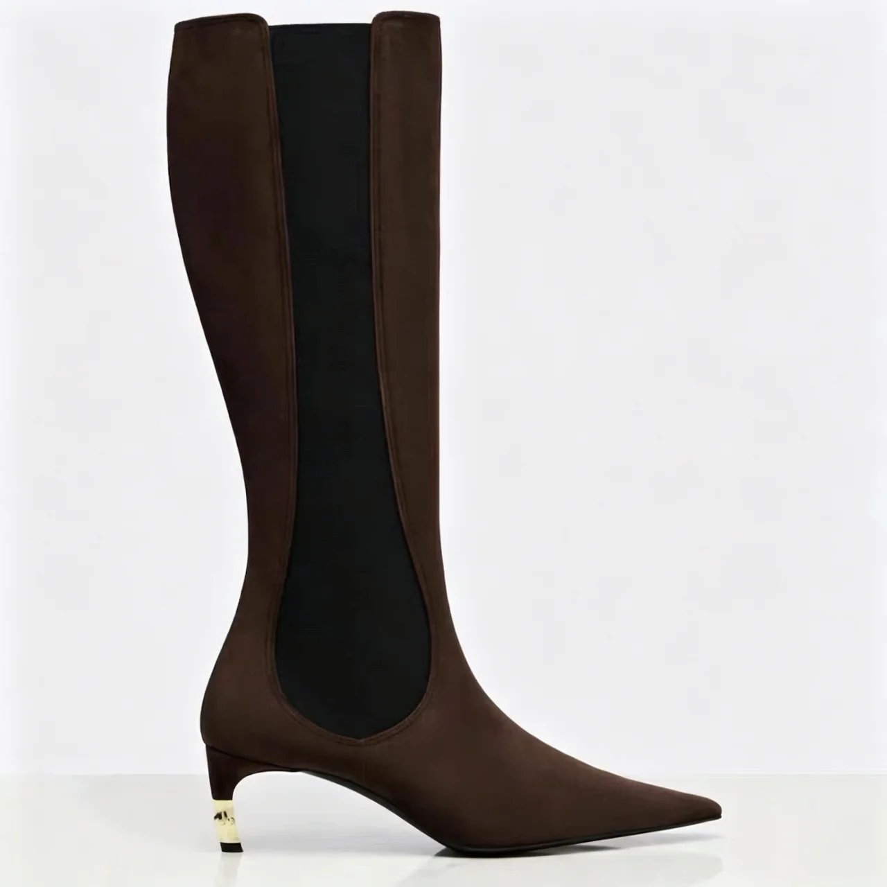 Women's New Knee High Boots with Pointed Kitten Heel and Stretch Fabric for Autumn and Winter Party Fashion, Mid Length Boots