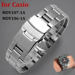 22mm Stainless Steel Diving Watch Bracelet for Casio MDV-107 MDV-106 Metal Wrist Band 2784 Watch Replacement Silver Steel Band