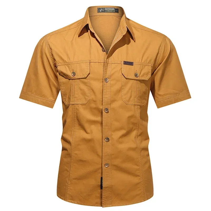 Ropa de calle informal para hombre, camisa de carga militar con botones, camisas de vestir de algodón de manga corta para senderismo, pesca, Polos