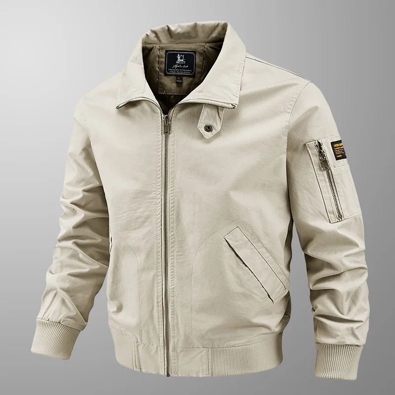 

Весенне-осенние мужские однотонные повседневные модные свободные хлопковые куртки с отложным воротником на молнии, мужская одежда, пальто, простые базовые топы