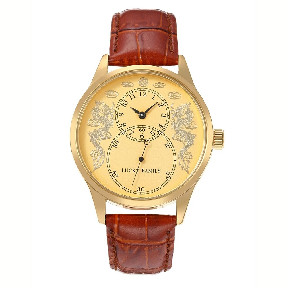 Vintage Bronze Automatic Watch Men 41mm Mechanical Wristwatches Retro Style Brass Loong Watches China Autique Clock Lucky Family