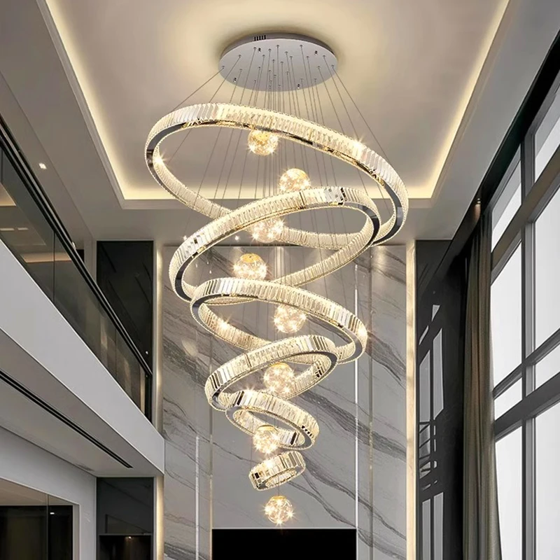 Modern Crystal Chandelier Lustre Stair Pendant Lights  Duplex Building Large Pendant Light Home Decoration LightingLiving Room