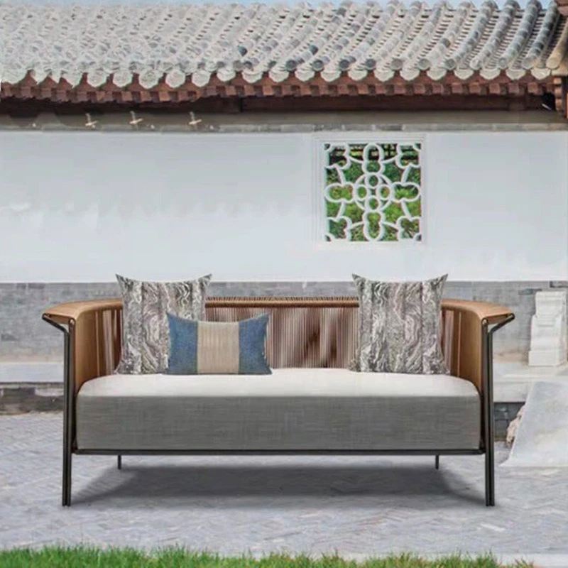 

Outdoor sofa courtyard leisure rattan furniture teak villa hotel outdoor balcony living room garden rattan chair sofa