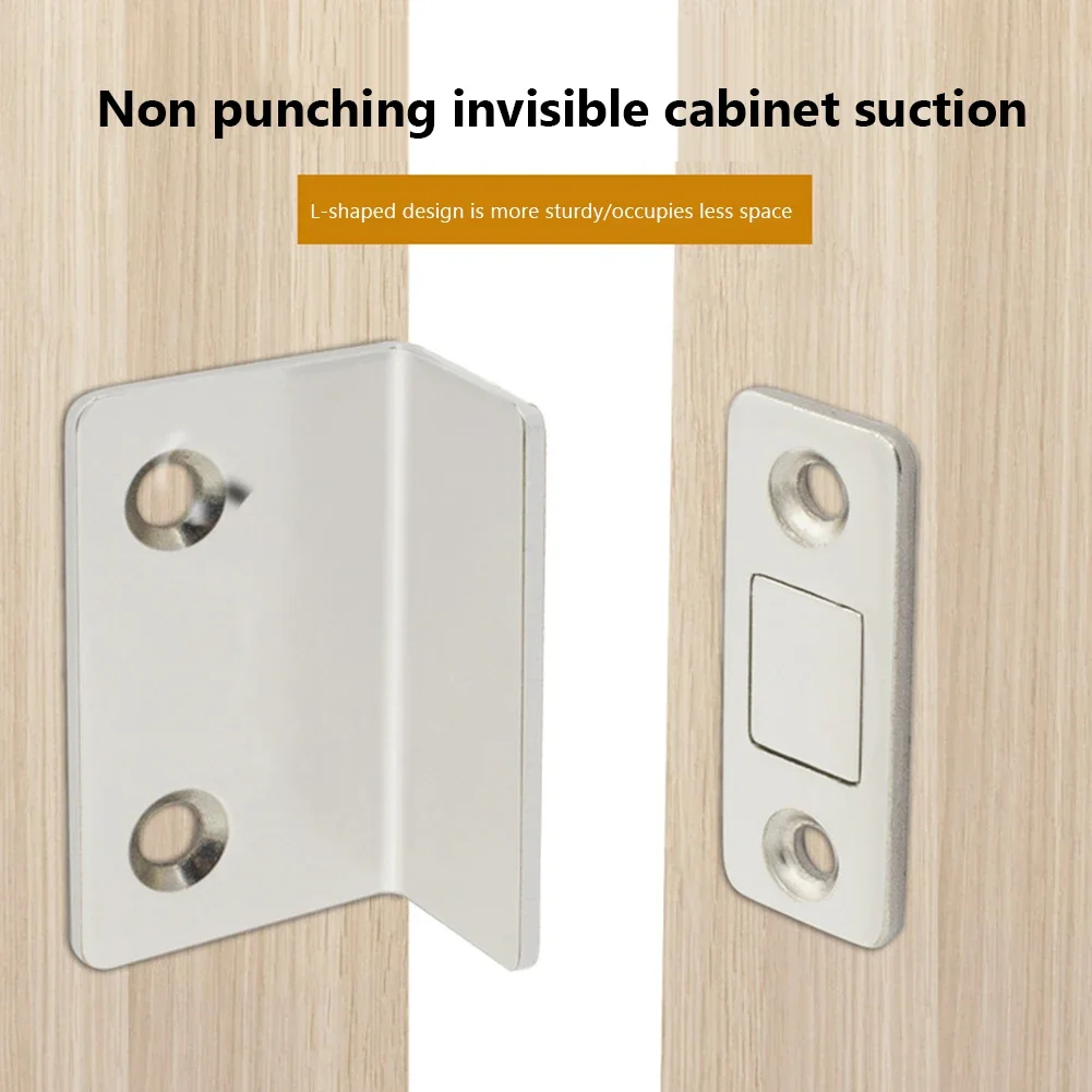 Strong Magnetic Cabinet Catches Punch Free Door Stopper Magnetic L-shaped Hidden Door Closer Home Improvement Furniture Hardware