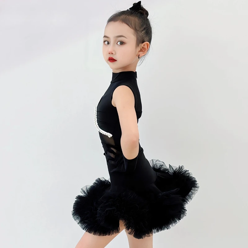 زي الرقص اللاتيني للأطفال 2025 طقم بدلة تدريب جديدة للخريف والشتاء للفتيات مع فستان رقص راقي
