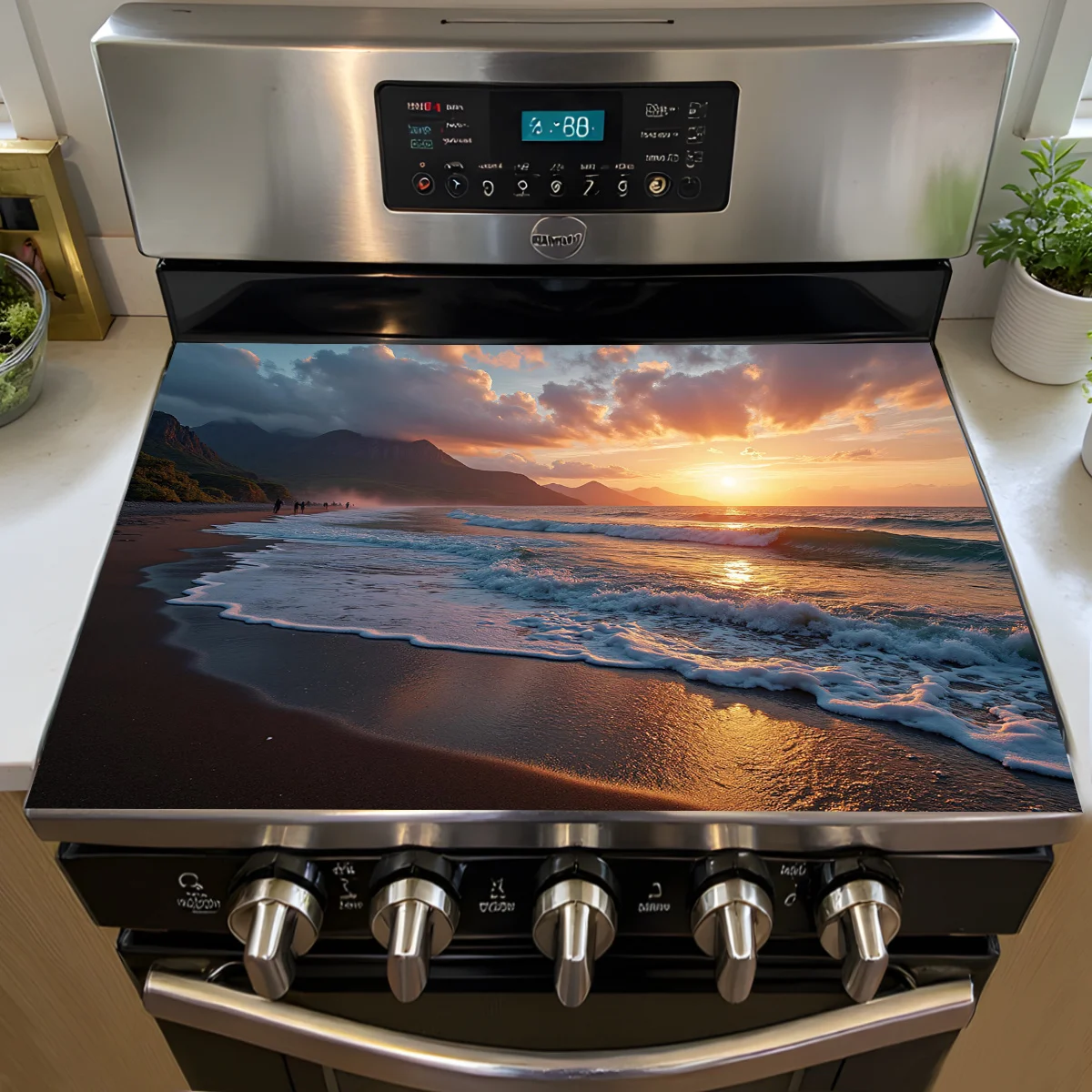 Sunset Beach Stove Mat Heat Resistant Cooktop Cover for Electric Induction Ceramic Hobs Anti Slip Scratch Protector