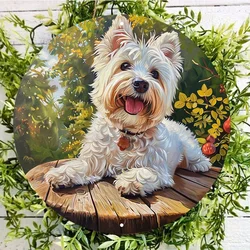 West Highland White Terrier Round Metal Sign, Waterproof Aluminum Dog Art Door, Wall Wreath Decor, 8 