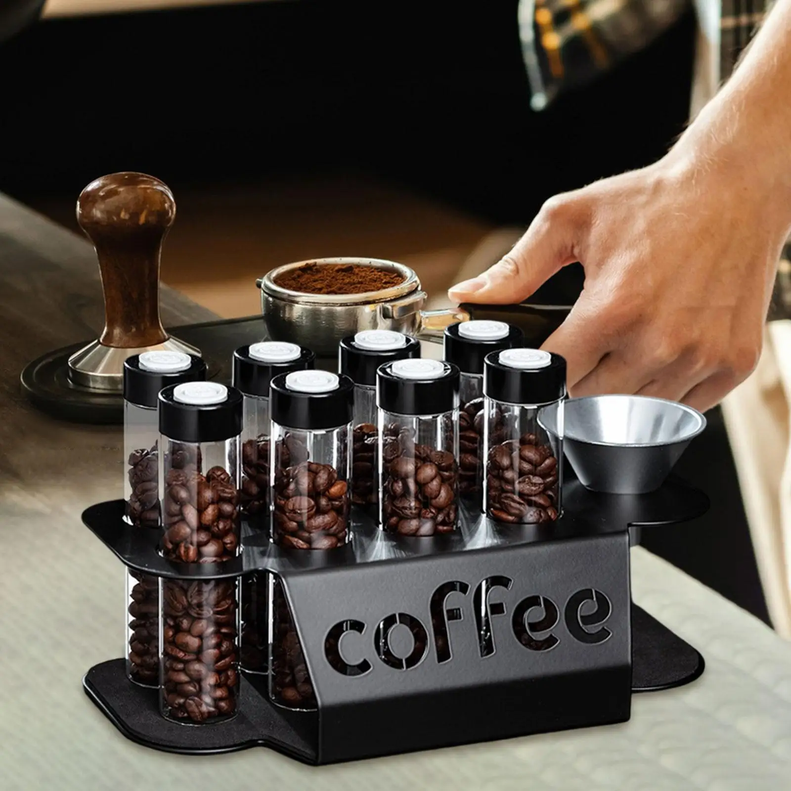 Almacenamiento de granos de café de una sola dosis, tarro transparente hermético, contenedor de granos de café a prueba de polvo, 8 tubos para cafetería, cocina, tienda, cafetería y Bar
