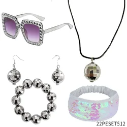 70s Disco Costume Accessories Set  Disco Ball Earrings Necklace Bracelet Headband and Sunglasses