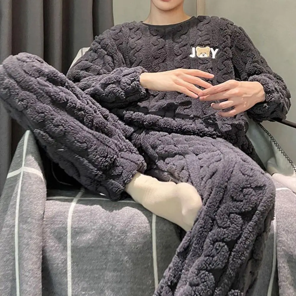 Thicken Velvet Twisted Men Pajama Set Men Sleepwear Fleece Plush Pullover And Pants Homewear Warm Lounge Wear Set Boyfriend Gift