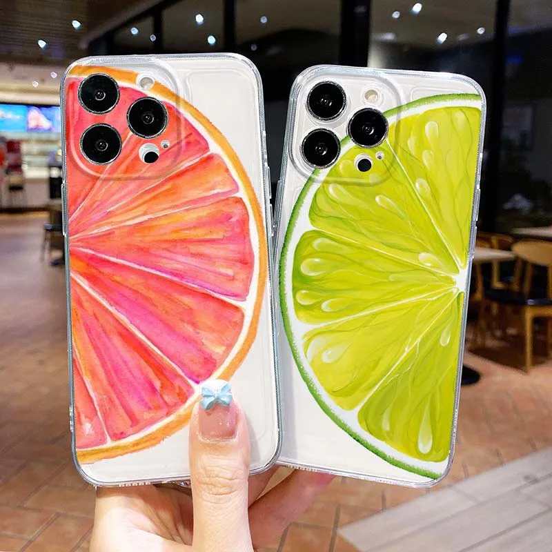 

Orange Grapefruit Art Cartoon For Apple iPhone 17 16 15 14 13 12 11 Air Pro Max Plus Mini Transparent Soft Phone Case