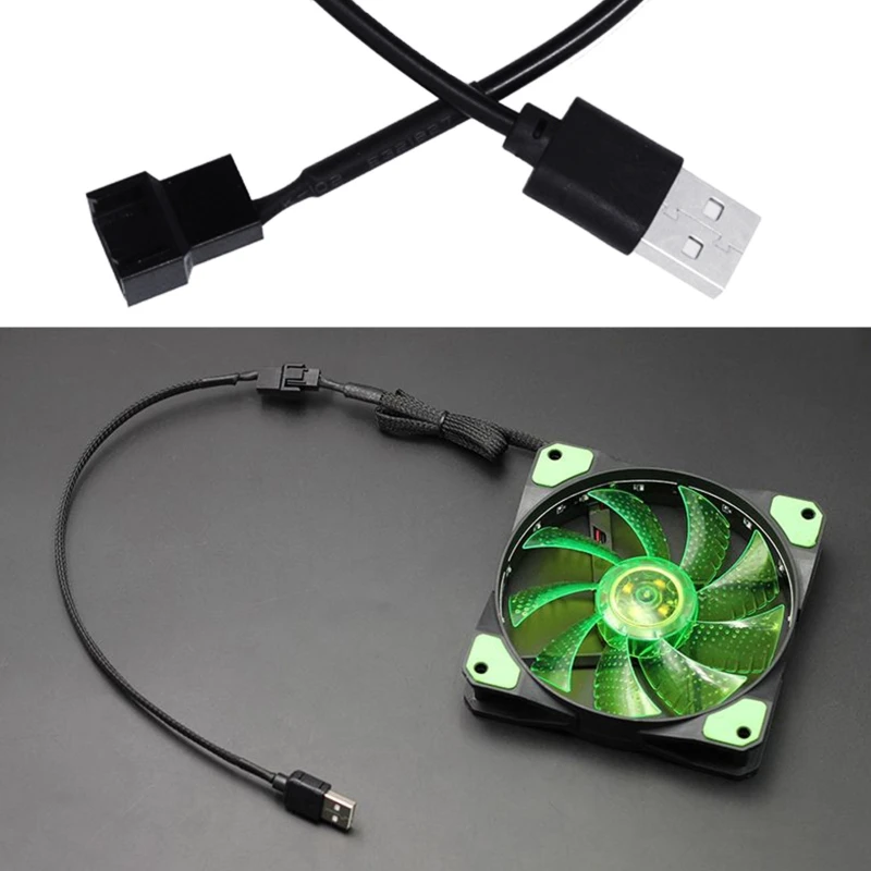 USB 5V to Molex- 4 Pin PC Chassis CPU Fan Sleeved Power Adapter Cable 11.8in