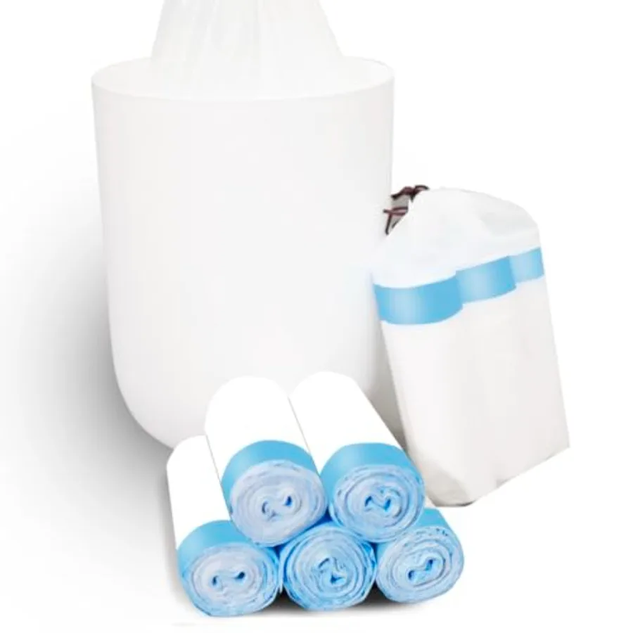 

Small Garbage Bags, .2 Trash Bags for Bathroom Trash Can Liners with Drawstring 60 Counts, Waste Basket Trash Bags Auto Shrink,