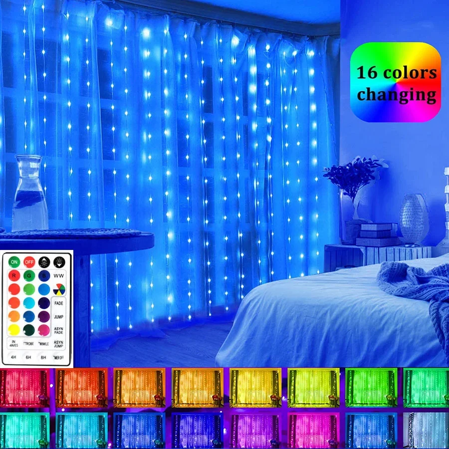 

300 LED Window Curtain Fairy Lights RGB Color Changing PVC Fairy Light with Remote USB Powered Icicle Lights for Wedding Decor