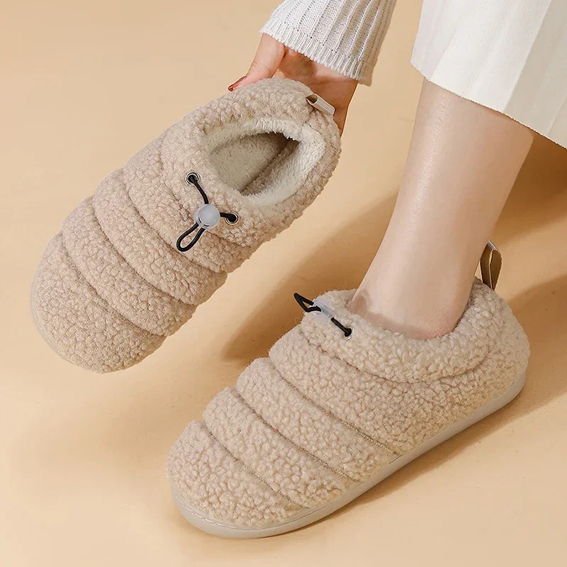 Femmes hiver épaissir chaud Long en peluche maison pantoufles 2025 confortable moelleux fourrure intérieur coton chaussures femme Plus 45 diapositives floues