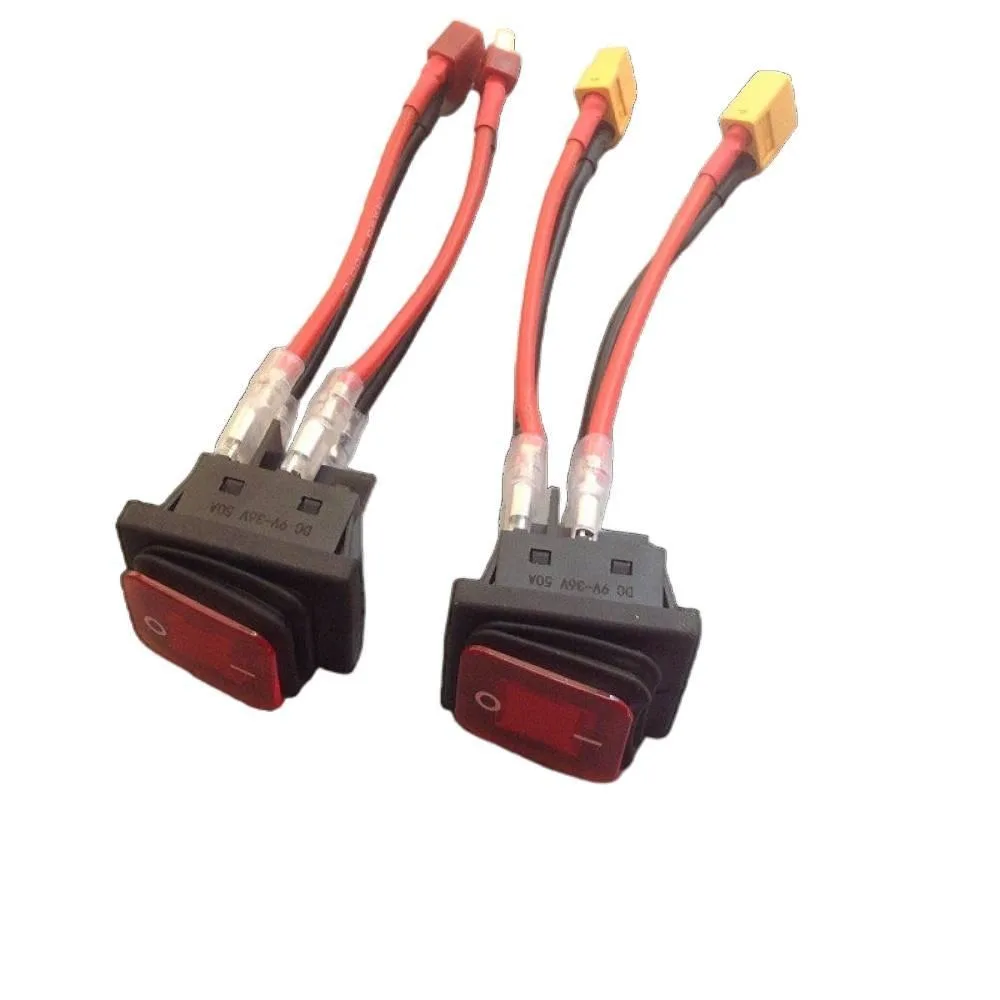 1PCS 9-36V T/XT60 Plug Waterproof Power Switch 4-pin 2-position 50A Large Current Silver Contact Point Power Switch with Red LED