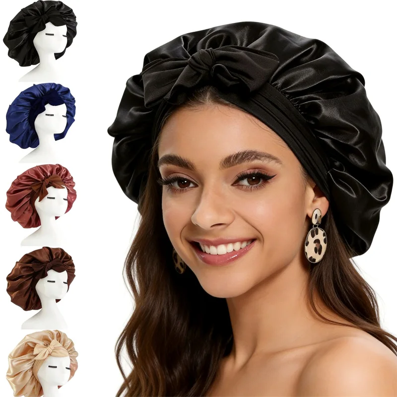 Bonnets Silk Satin Hat Hair Night Satin Bonnet Satin Hat To Sleep Bonnets for Women Cap Beanie Curly Braid Hair DM04