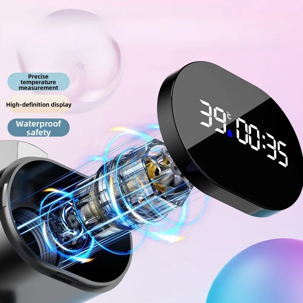 Digital LED Water Temperature Display for Shower with Water Flow Power Generation and Easy Installation Design