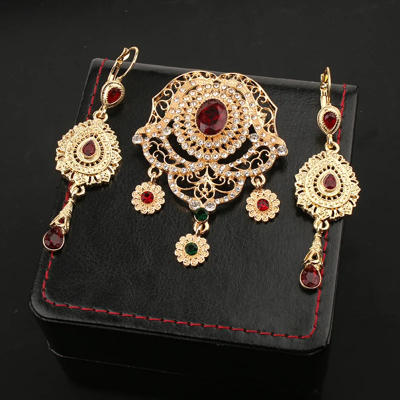 Dicai Elegant Women Brooch Set Moroccan Wedding Jewelry Arabian Bridal Jewelry Brooch With Crystal Party Favor Wholesale Women's