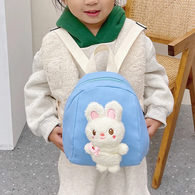 New Velour Cartoon School Junior Backpack for Kids Zipper Mochila Infantil Menina Canvas Class Bags for Girls Fashion 2023